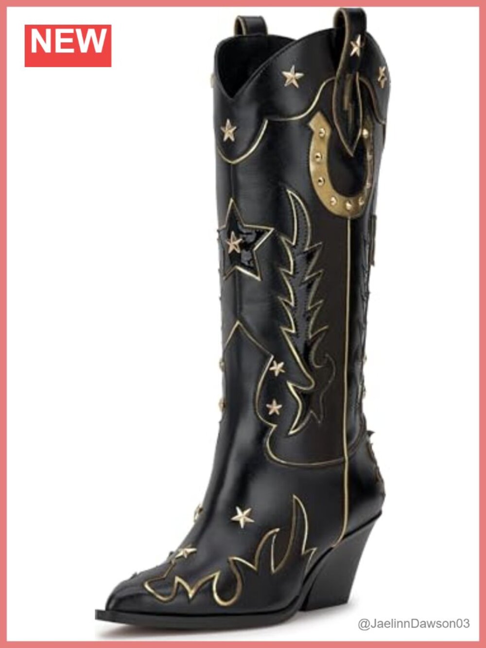 Faux Leather Knee High Boots Pointed Toe Stacked Heel Polyester Lining Fall
